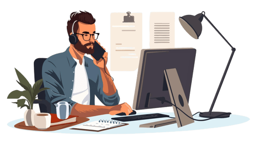 business-boss-talking-phone-while-man-sits-computer